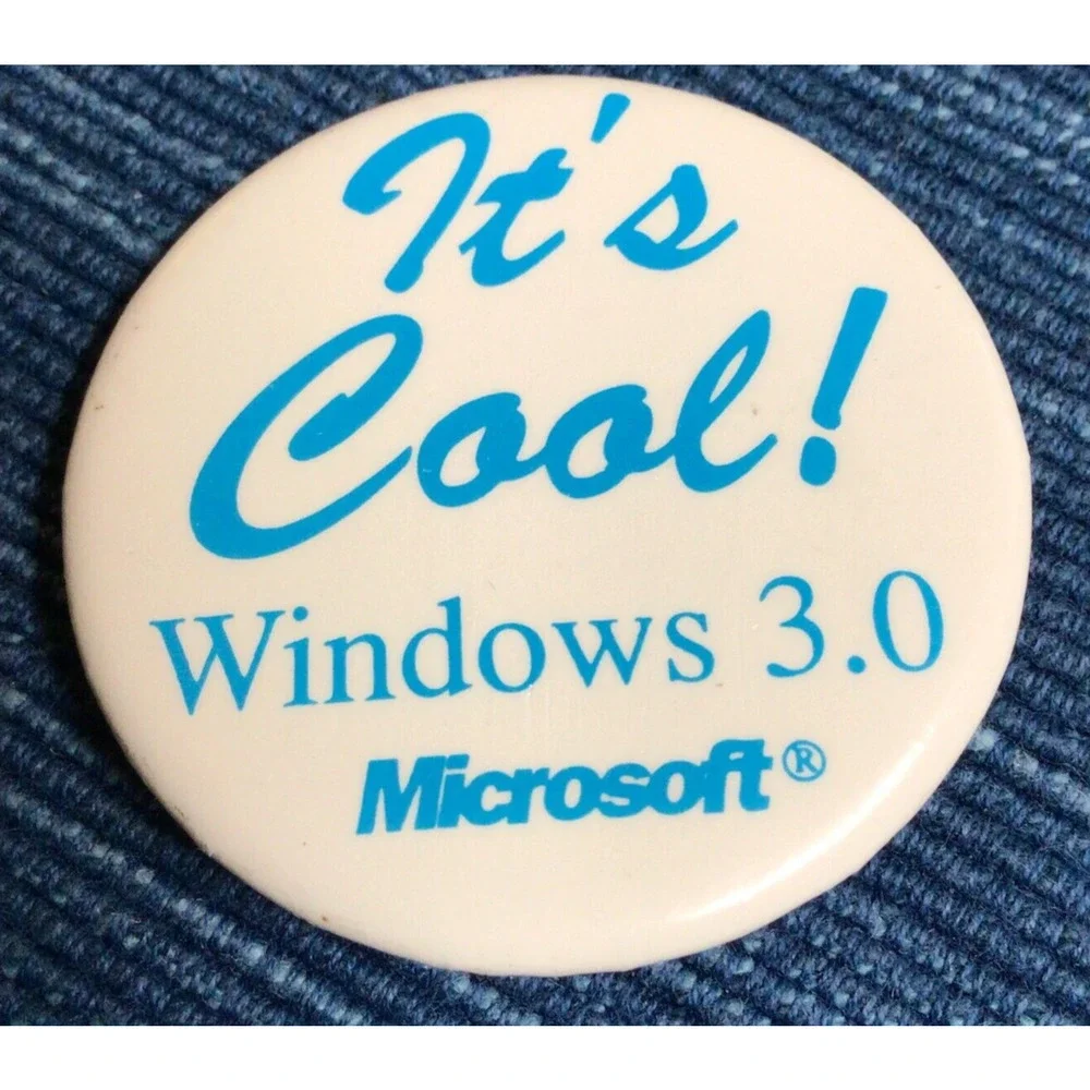 Vtg 1990 Microsoft Windows 3.0 Its Cool! Pinback Promo Button 2